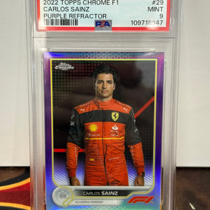 2022 Topps Chrome F1 Carlos Sainz Purple Refractor /399 PSA 9 FRENLY BRICKS - Open 7 Days