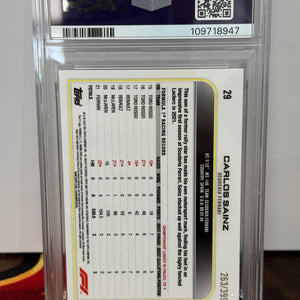 2022 Topps Chrome F1 Carlos Sainz Purple Refractor /399 PSA 9 FRENLY BRICKS - Open 7 Days