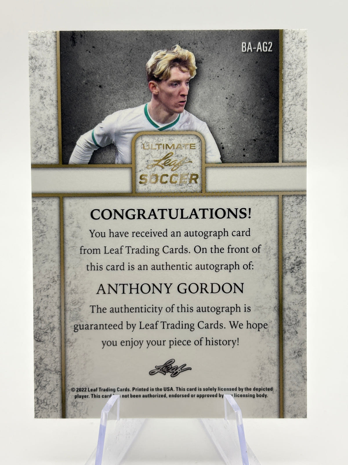 2022 Leaf Ultimate Soccer Anthony Gordon Rookie RC Auto #/18 FRENLY BRICKS - Open 7 Days image 2