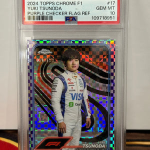 2024 Topps Chrome F1 Yuki Tsunoda Purple Checker Flag Refractor PSA 10 POP: 1 FRENLY BRICKS - Open 7 Days