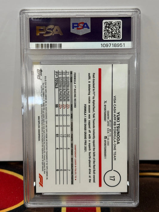2024 Topps Chrome F1 Yuki Tsunoda Purple Checker Flag Refractor PSA 10 POP: 1 FRENLY BRICKS - Open 7 Days