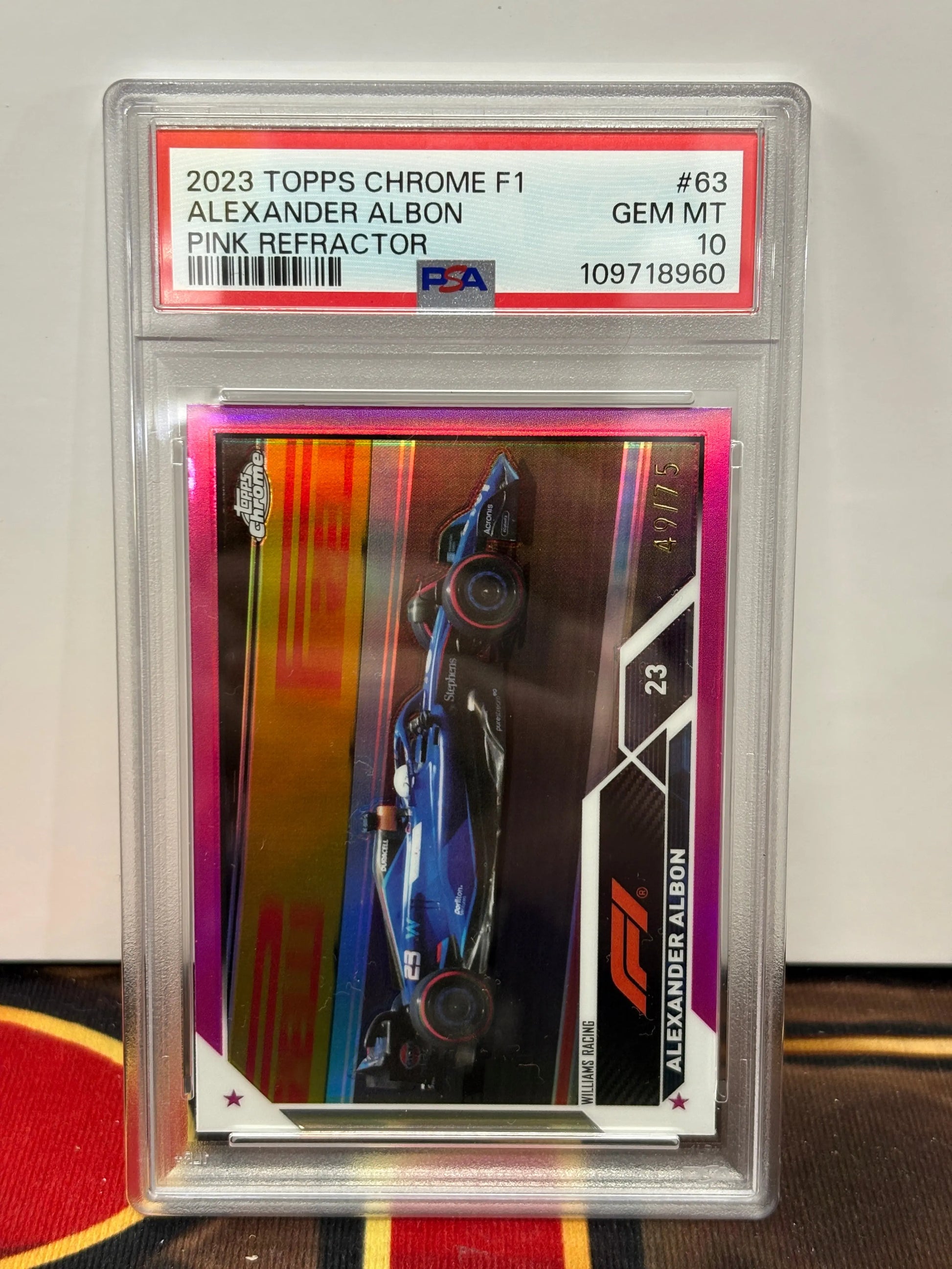 2023 Topps Chrome Alexander Albon /75 Pink Refractor PSA 10 POP: 1 FRENLY BRICKS - Open 7 Days