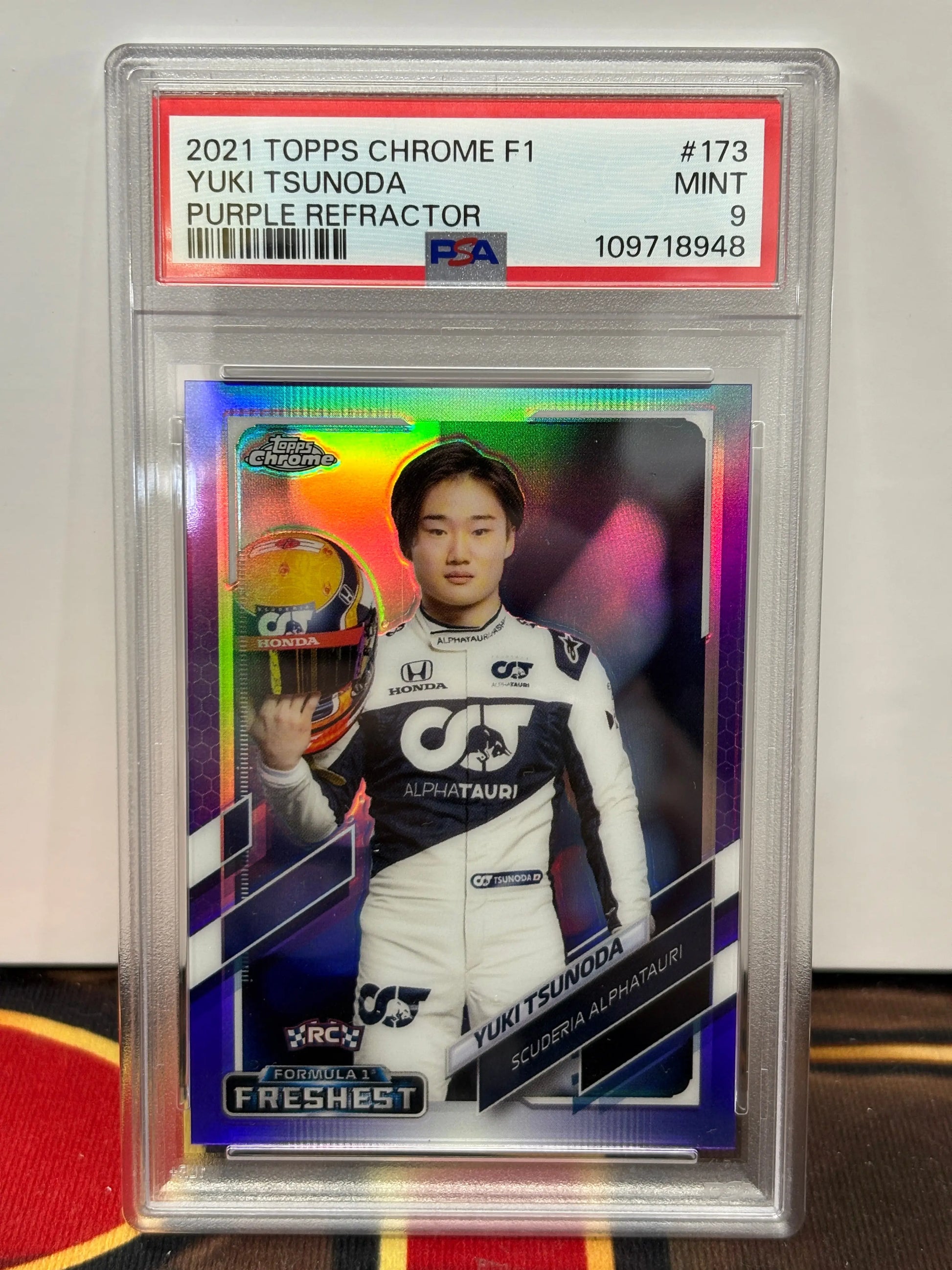 2021 Topps Chrome F1 Yuki Tsunoda Purple Refractor /399 PSA 9 FRENLY BRICKS - Open 7 Days