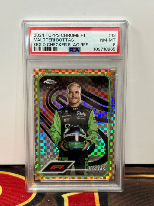 2024 Topps Chrome F1 Valtteri Bottas Gold Checker Flag Refractor /50 PSA 8 POP: 1 FRENLY BRICKS - Open 7 Days
