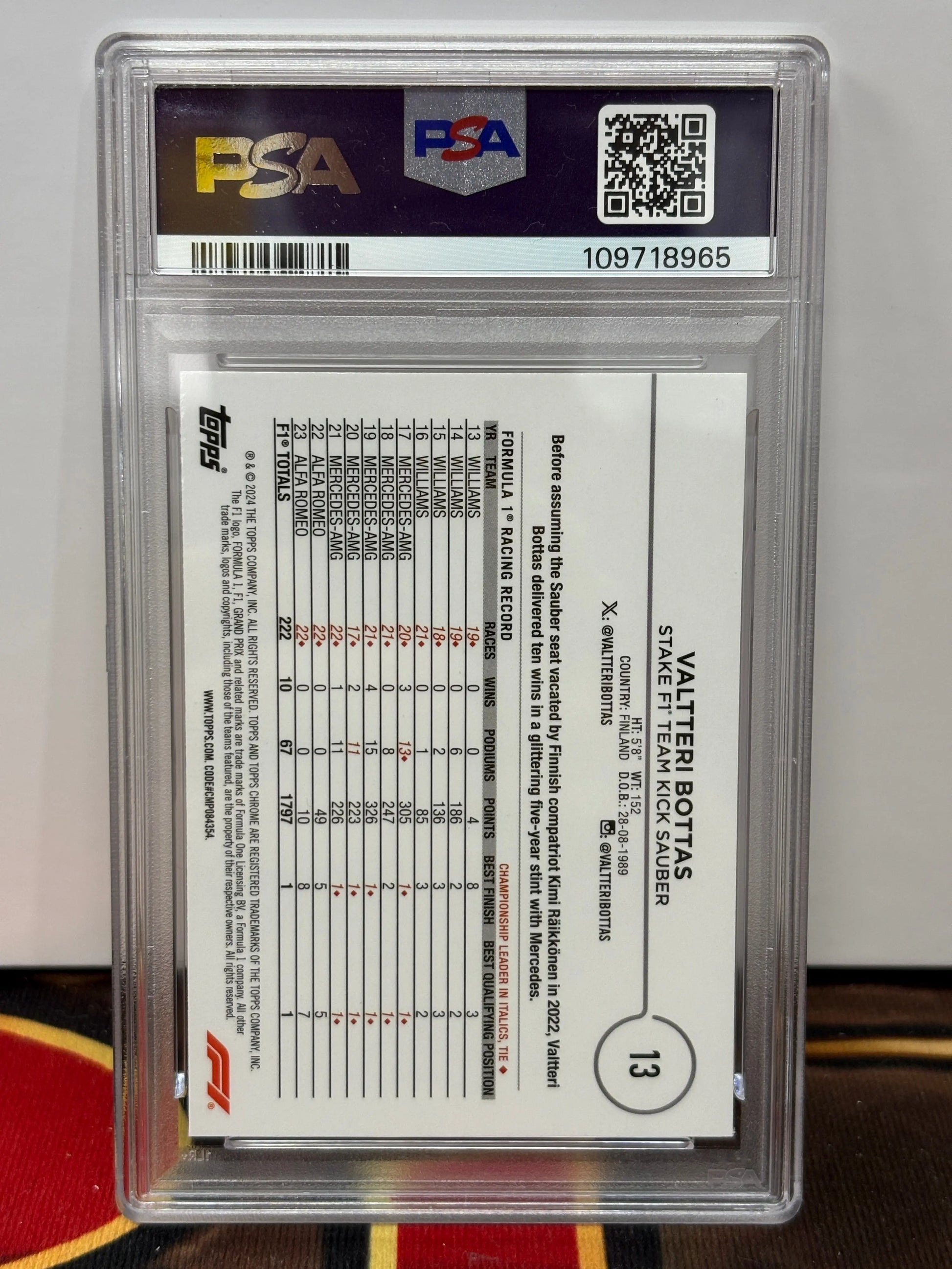 2024 Topps Chrome F1 Valtteri Bottas Gold Checker Flag Refractor /50 PSA 8 POP: 1 FRENLY BRICKS - Open 7 Days