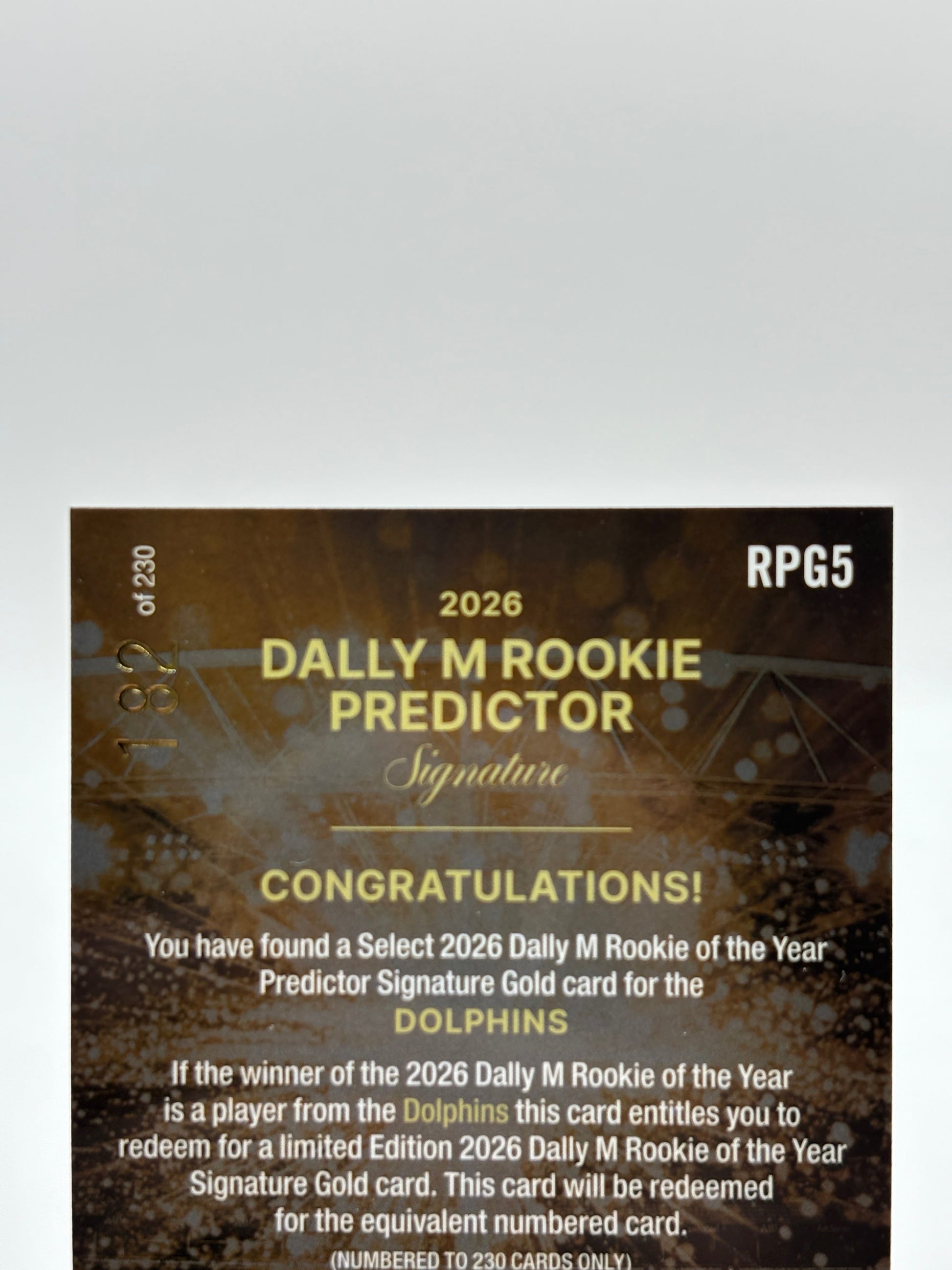 2026 SELECT NRL HEROES DALLY M ROOKIE OF THE YEAR PREDICTOR - DOLPHINS /230 FRENLY BRICKS - Open 7 Days image 3