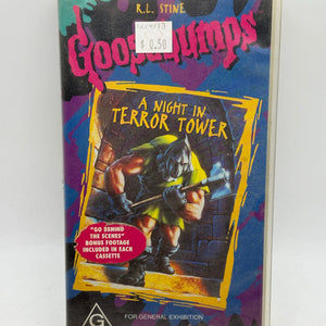 Goosebumps R.L.Stine Vintage Video VHS Tape A Night in Terror Tower FRENLY BRICKS - Open 7 Days