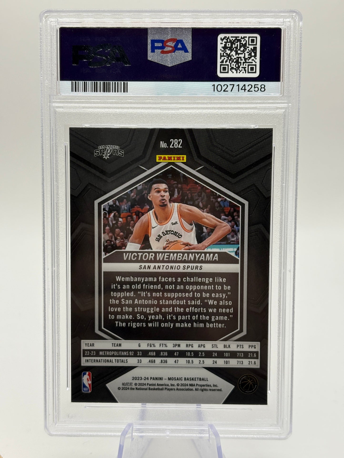 2023-24 Panini Mosaic Victor Wembanyama #282 PSA 9 FRENLY BRICKS - Open 7 Days
