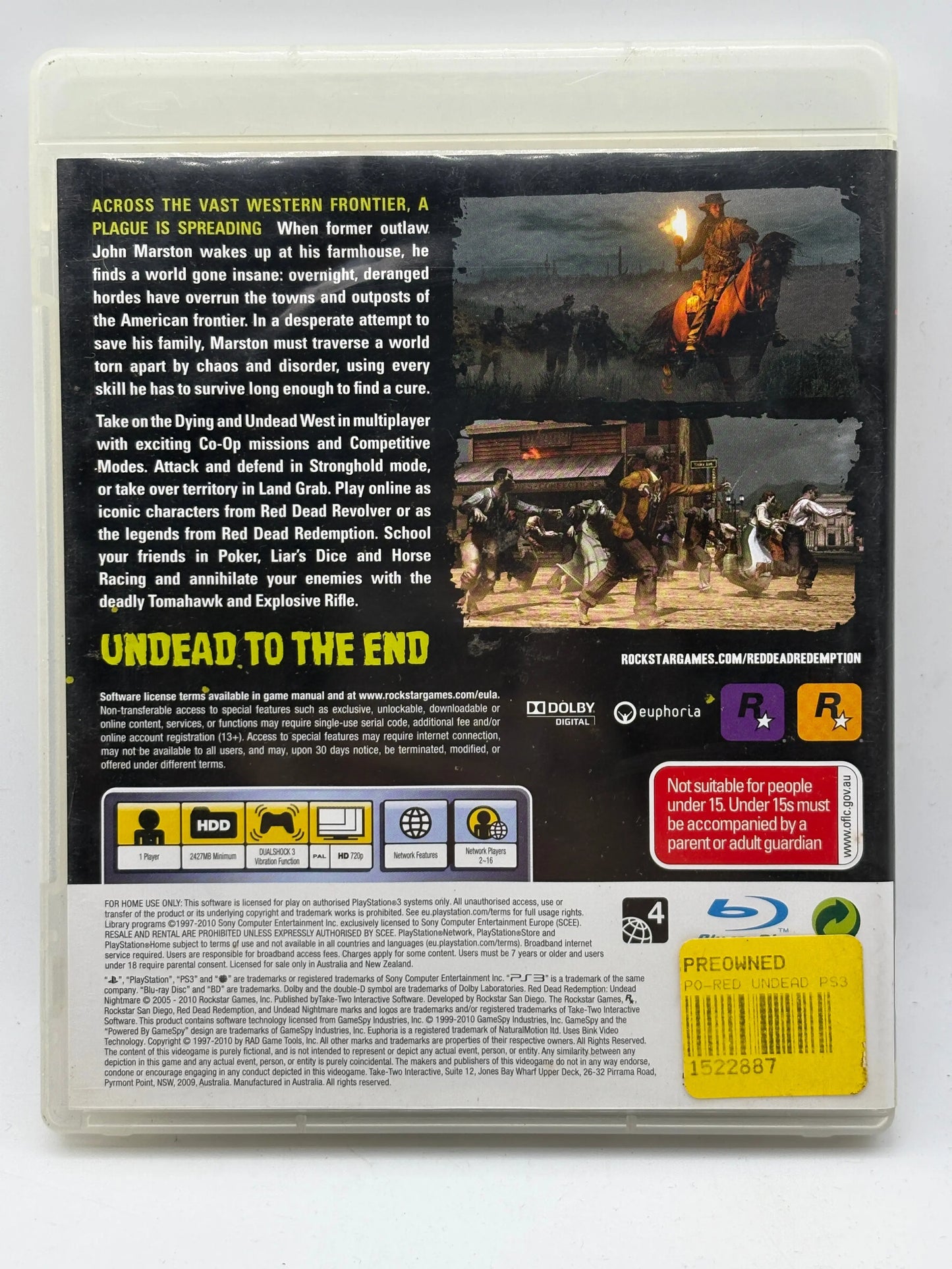 Playstation 3 Red Dead Redemption Undead Nightmare Video Game with Manual FRENLY BRICKS - Open 7 Days