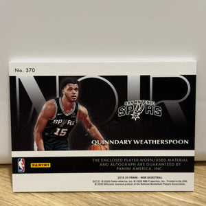 2019-20 Panini Noir QUINNDARY WEATHERSPOON RC Rookie Jersey Patch Auto RPA /99 FRENLY BRICKS - Open 7 Days
