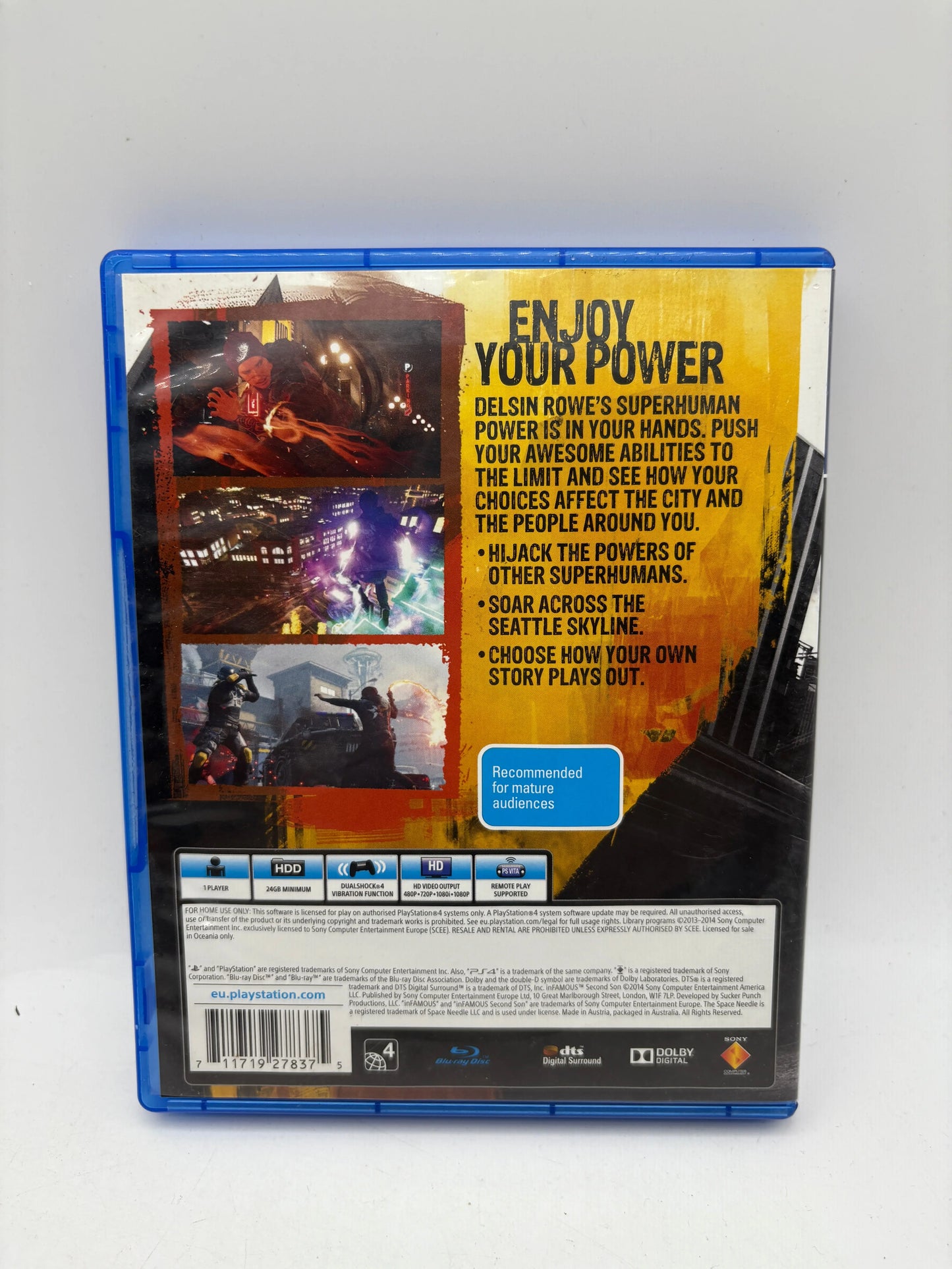 Sony Playstation 4 - Infamous Second Son Video Game with Manuals FRENLY BRICKS - Open 7 Days