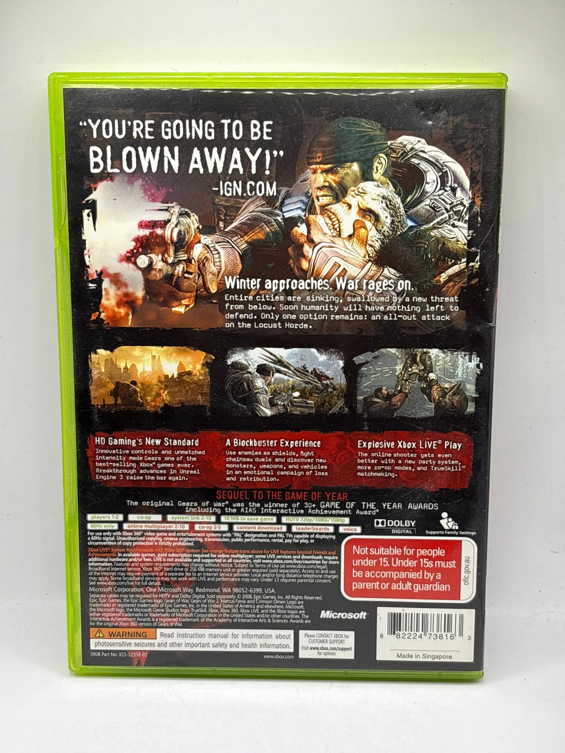 Xbox 360 Video Game Gears of War 2 with Manuals FRENLY BRICKS - Open 7 Days