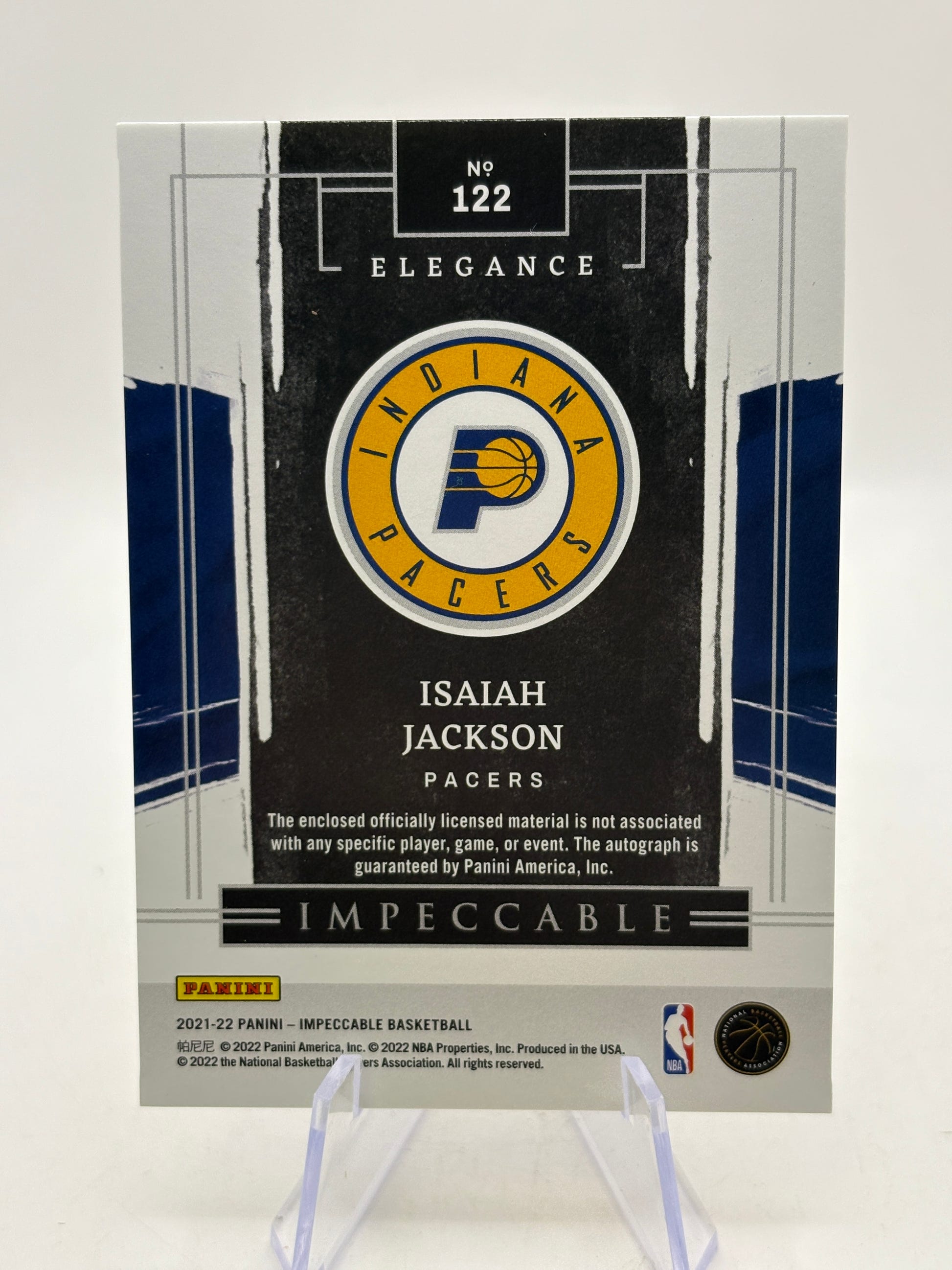 2021-22 Impeccable Basketball #122 Isaiah Jackson Rookie Patch Auto /88 image 2