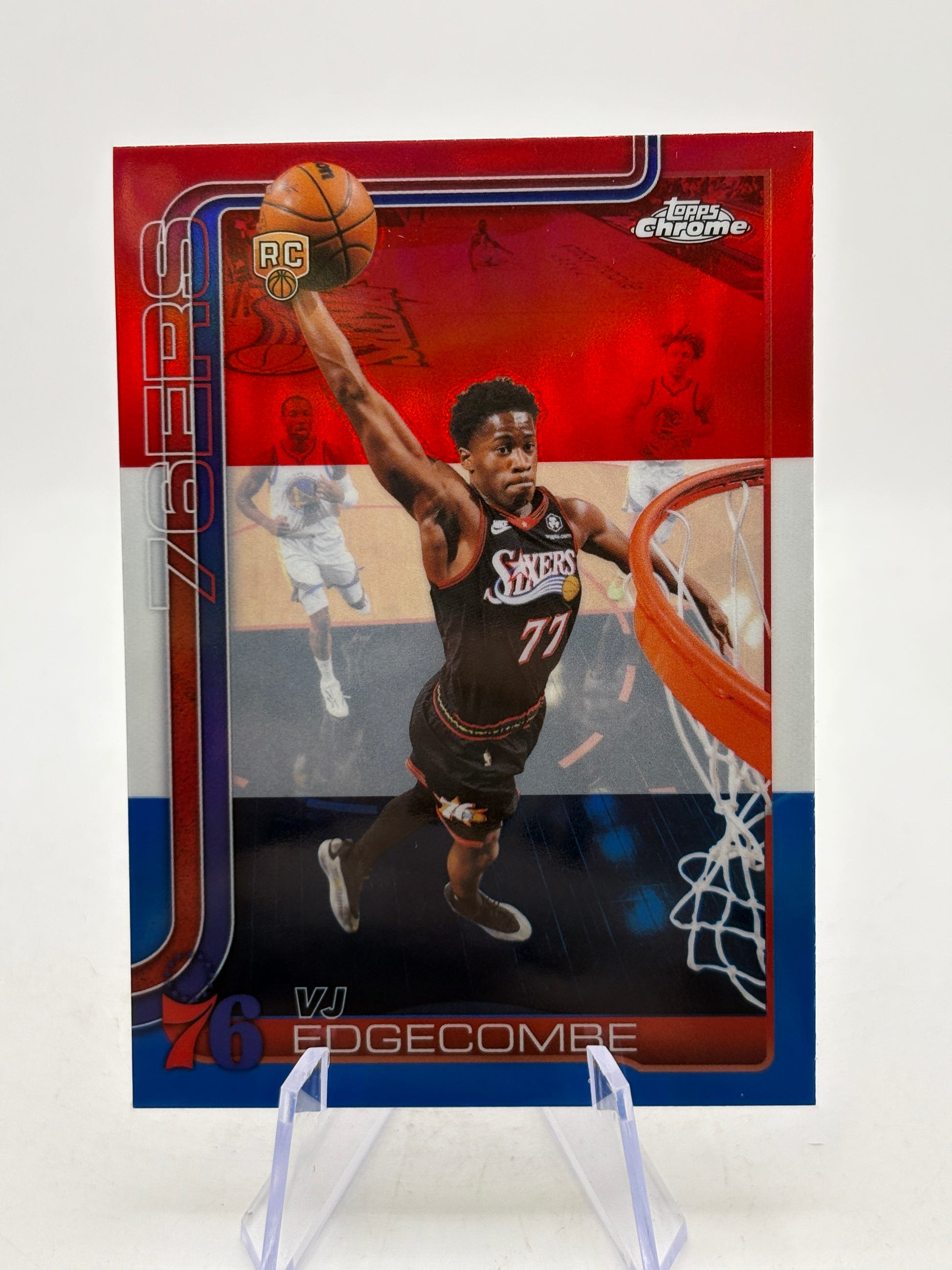 2025-26 Topps Chrome Update #153 VJ Edgecombe Red White and Blue Refractor image 1