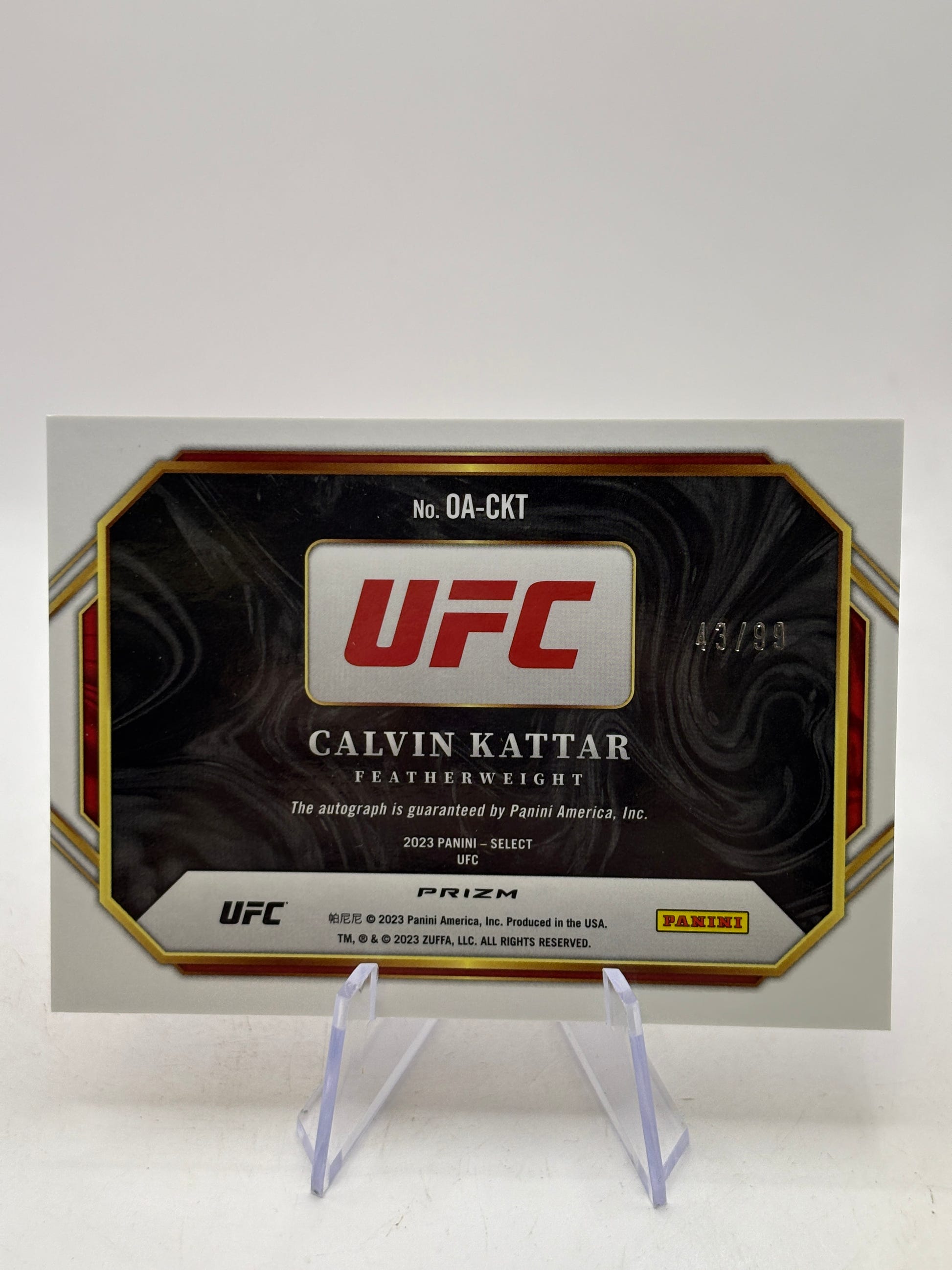 2023 Panini Select UFC #OA-CKT Calvin Kattar Octagon Action Auto /99 Red image 2