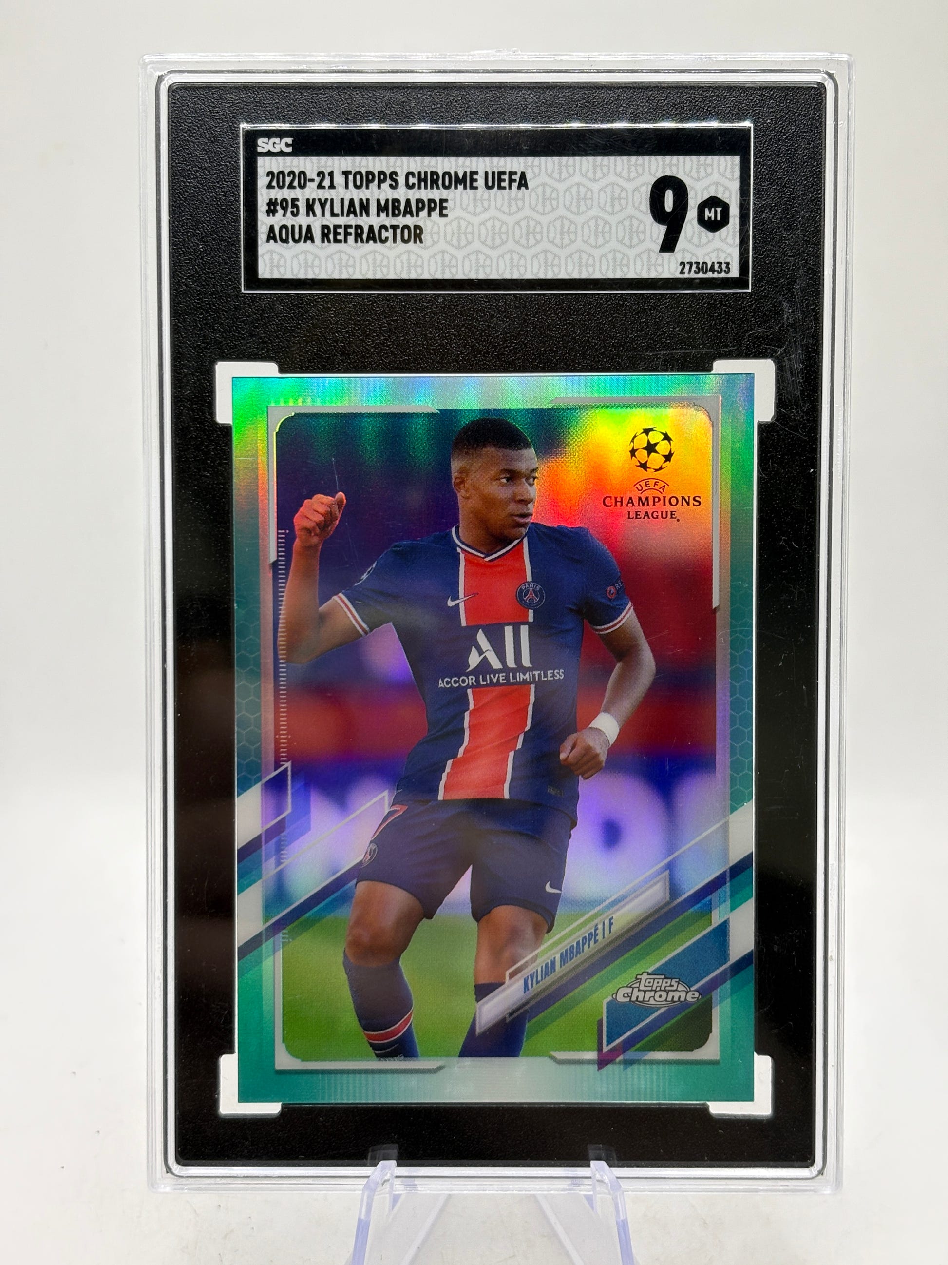 KYLIAN MBAPPE 2020 TOPPS CHROME UEFA AQUA REFRACTOR PSG /199 SGC 9 image 1