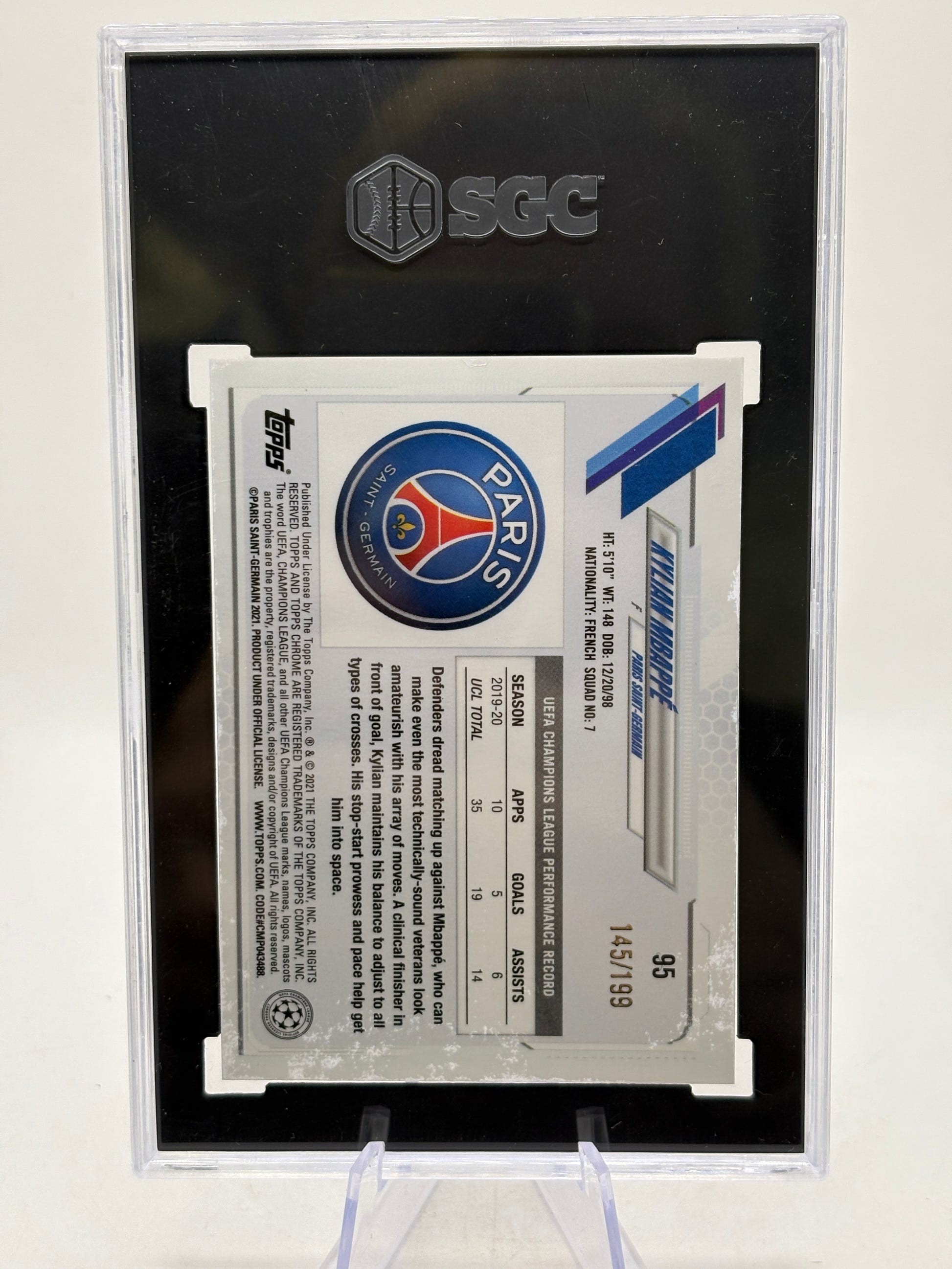 KYLIAN MBAPPE 2020 TOPPS CHROME UEFA AQUA REFRACTOR PSG /199 SGC 9 image 2