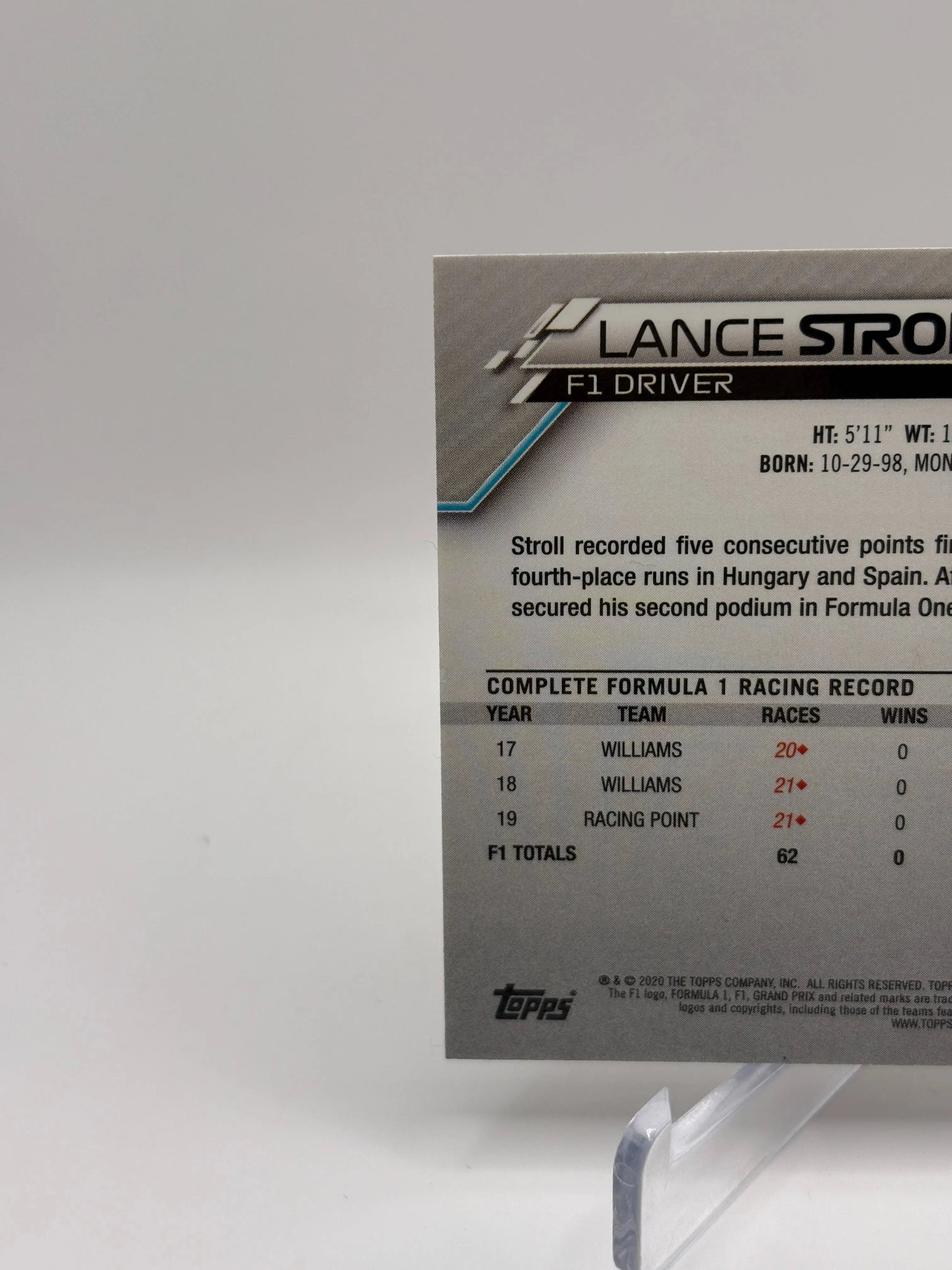 2020 Topps Chrome F1 - Lance Stroll 28/50 Gold Refractor FRENLY BRICKS - Open 7 Days