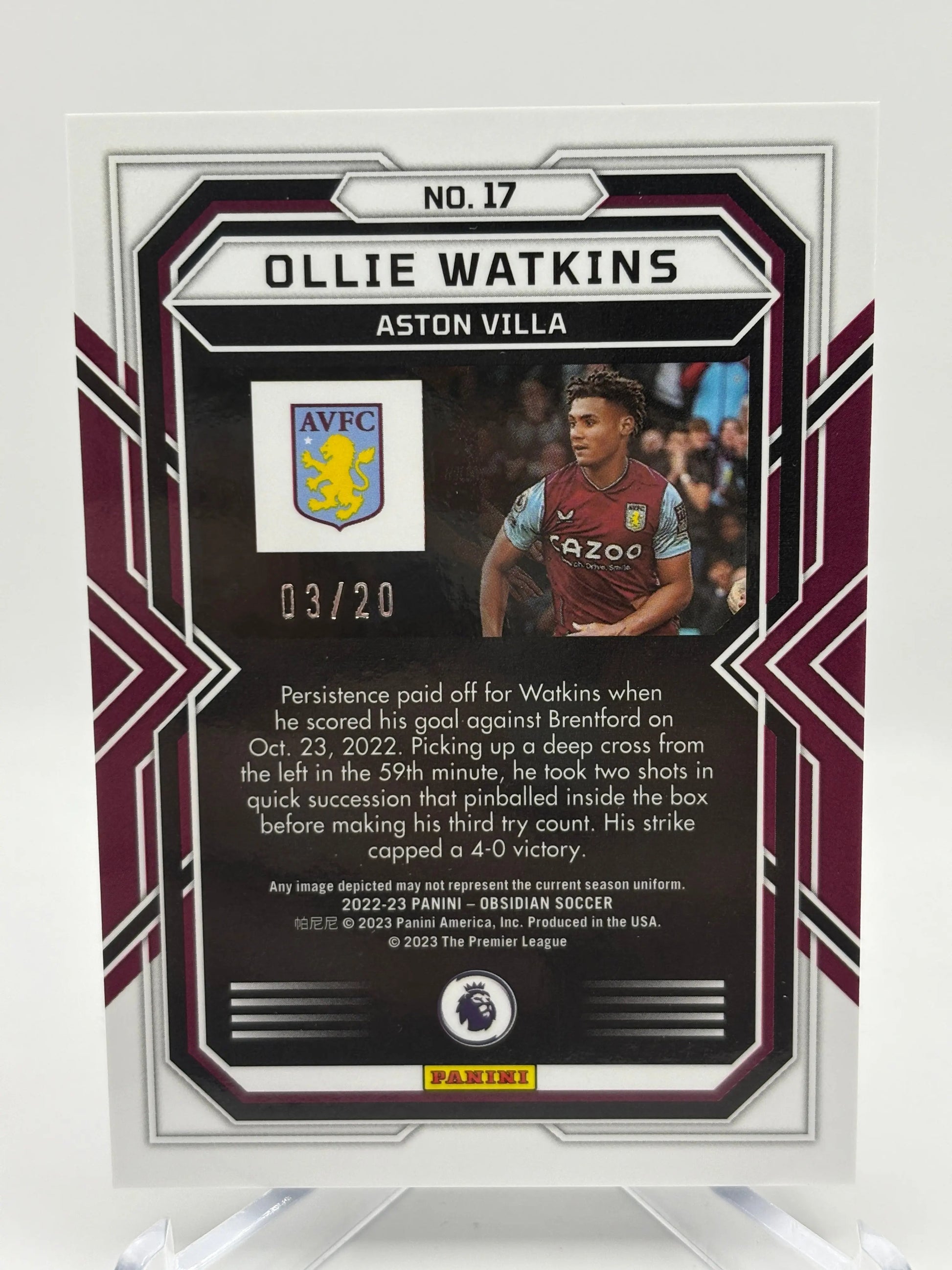 2022-23 Panini Obsidian Soccer Ollie Watkins #17 03/20 Blue FRENLY BRICKS - Open 7 Days