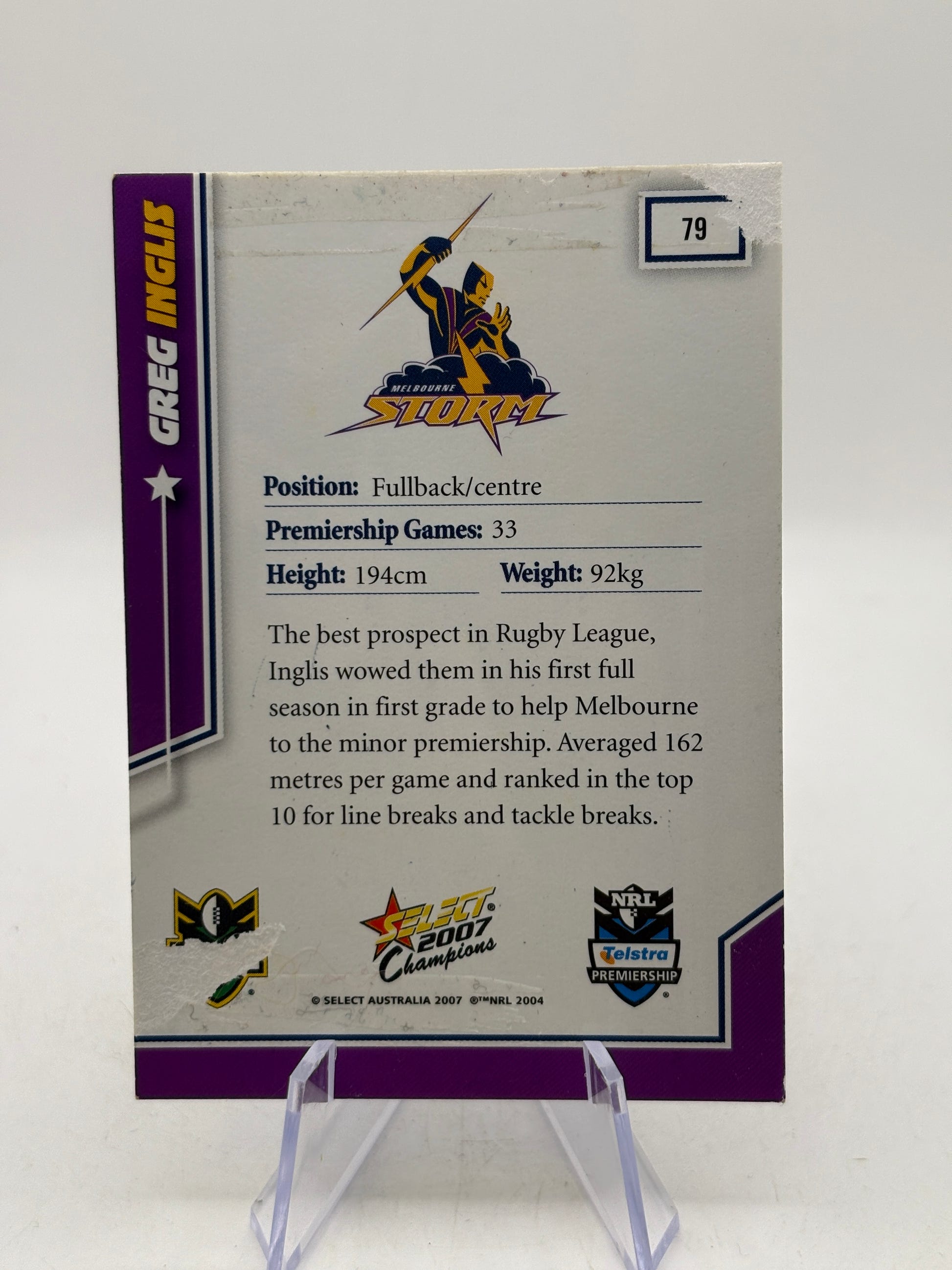 2007 Select NRL #79 Greg Inglis Melbourne Storm On Card Auto image 2