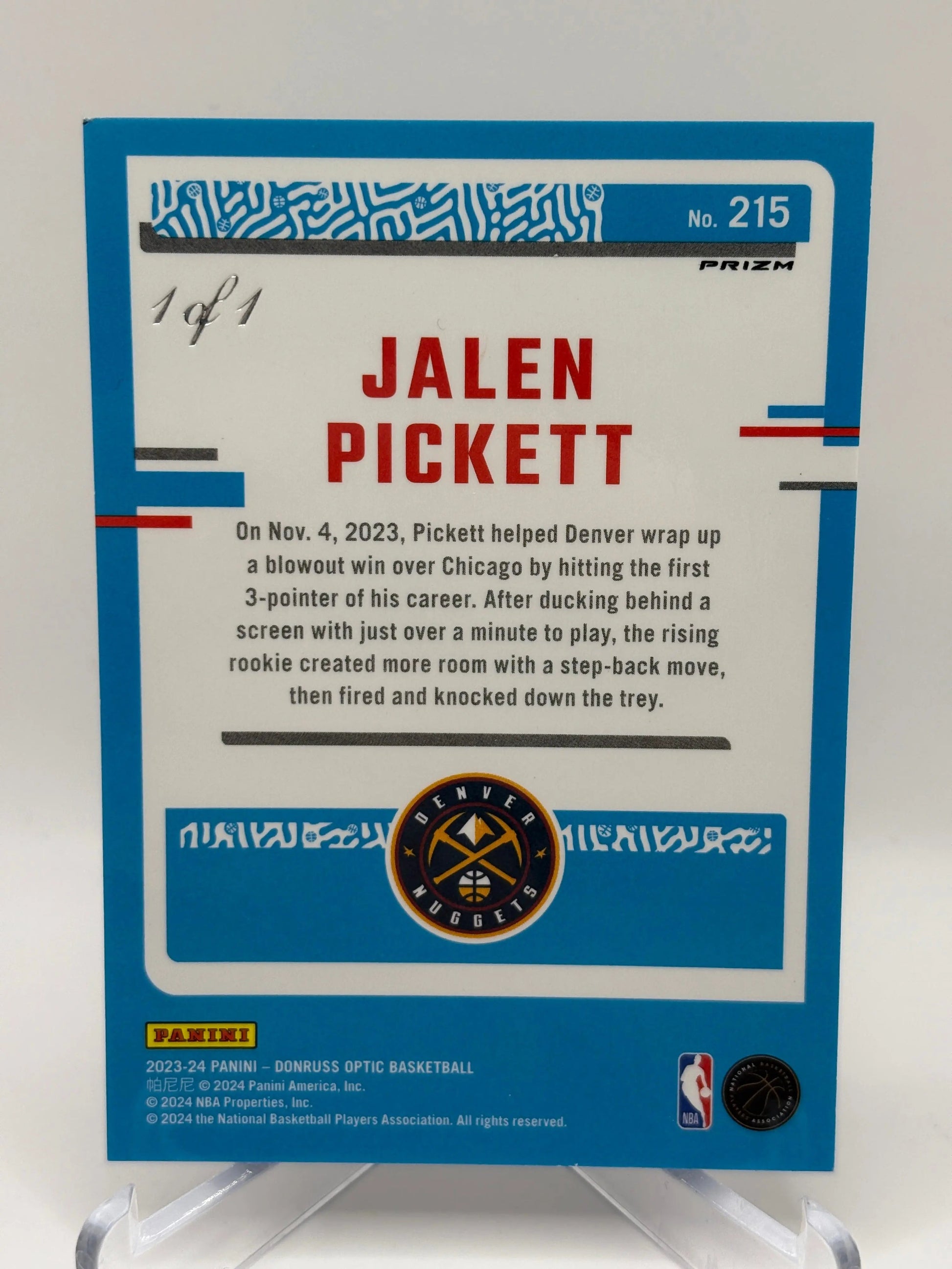 2023-24 Panini Donruss Optic Basketball - Jalen Pickett Rated Rookie 1 OF 1 Fastbreak Black FRENLY BRICKS - Open 7 Days