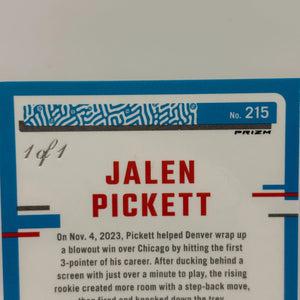 2023-24 Panini Donruss Optic Basketball - Jalen Pickett Rated Rookie 1 OF 1 Fastbreak Black FRENLY BRICKS - Open 7 Days