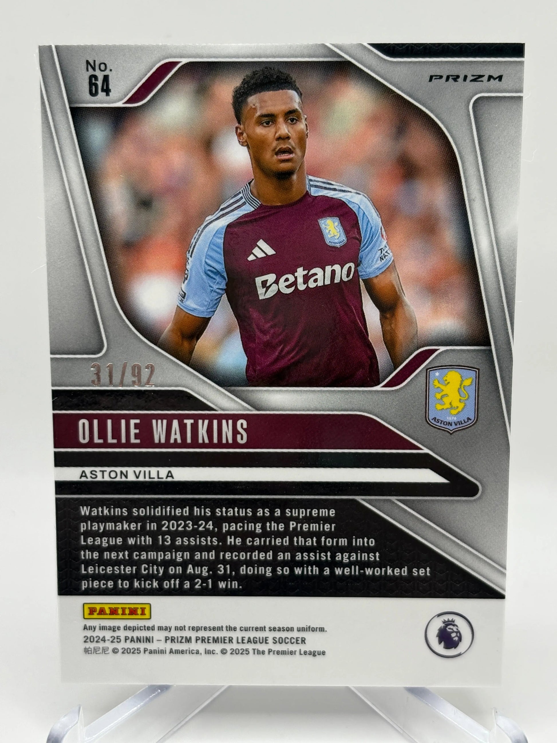 2024-25 Panini Prizm Premier League Ollie Watkins Purple White Stripe /92 FRENLY BRICKS - Open 7 Days