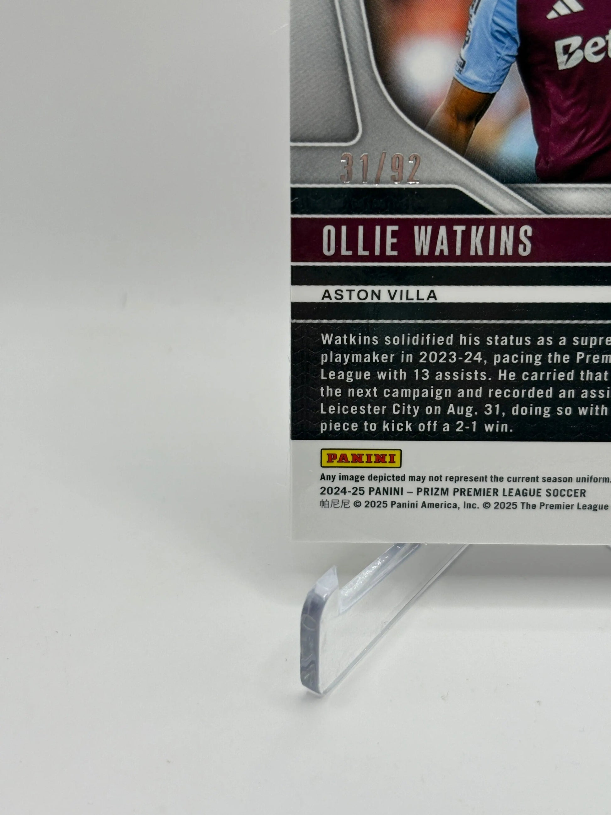 2024-25 Panini Prizm Premier League Ollie Watkins Purple White Stripe /92 FRENLY BRICKS - Open 7 Days