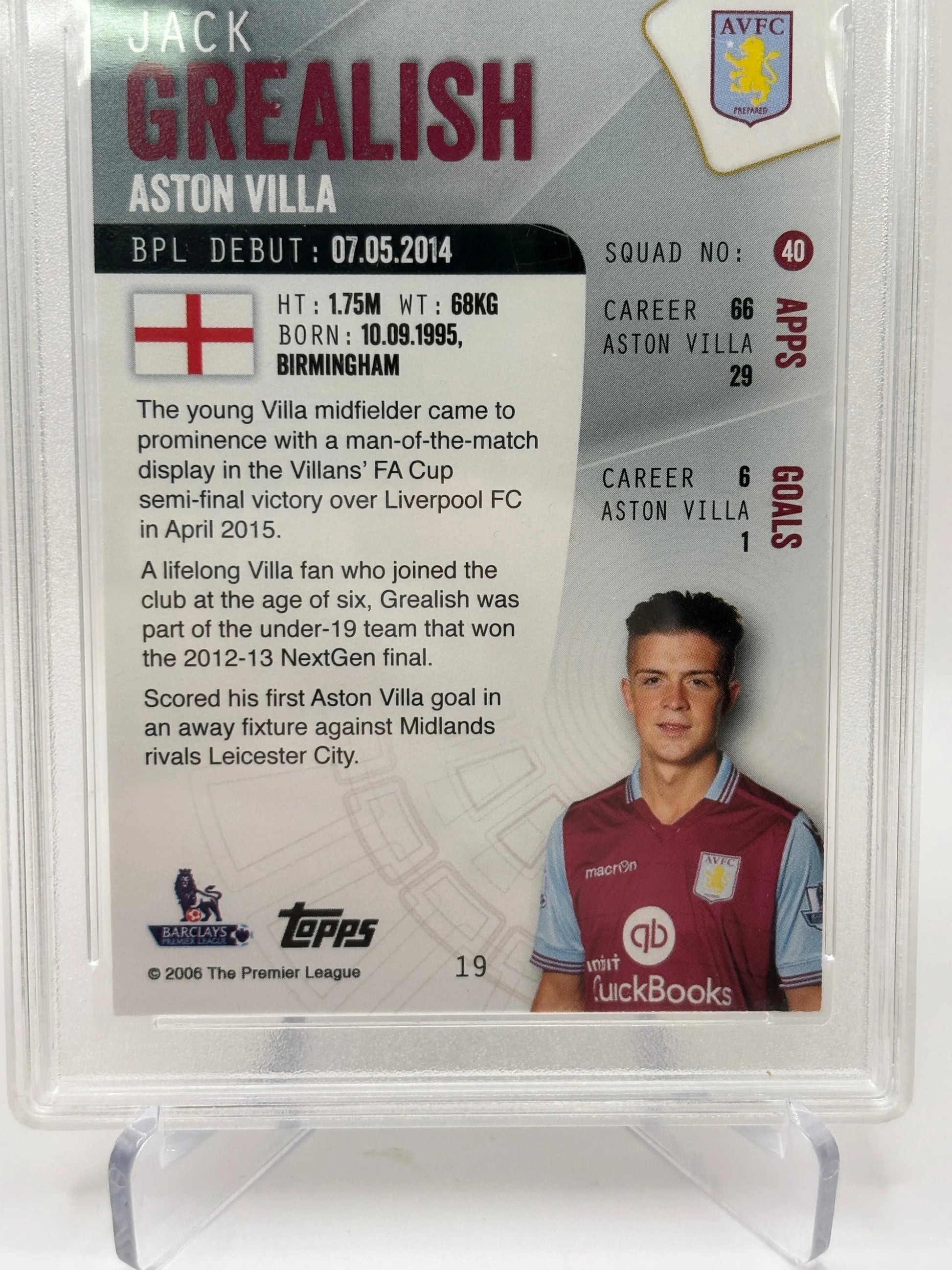 TCG Grading 8.5 2015-16 Topps Premier League Jack Grealish Future Star FRENLY BRICKS - Open 7 Days