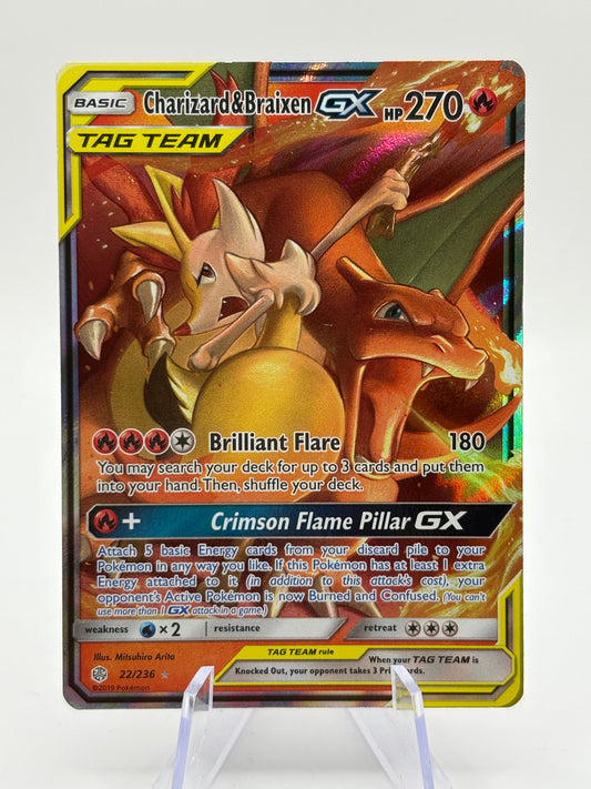 Pokemon TCG Cosmic Eclipse - Charizard & Braixen GX Tag Team 22/236 MP FRENLY BRICKS - Open 7 Days