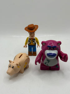 LEGO 7596 Toy Story 3 Minifigure Lot: Dirty Hamm (w/ Plug & Coin), Lotso, Woody