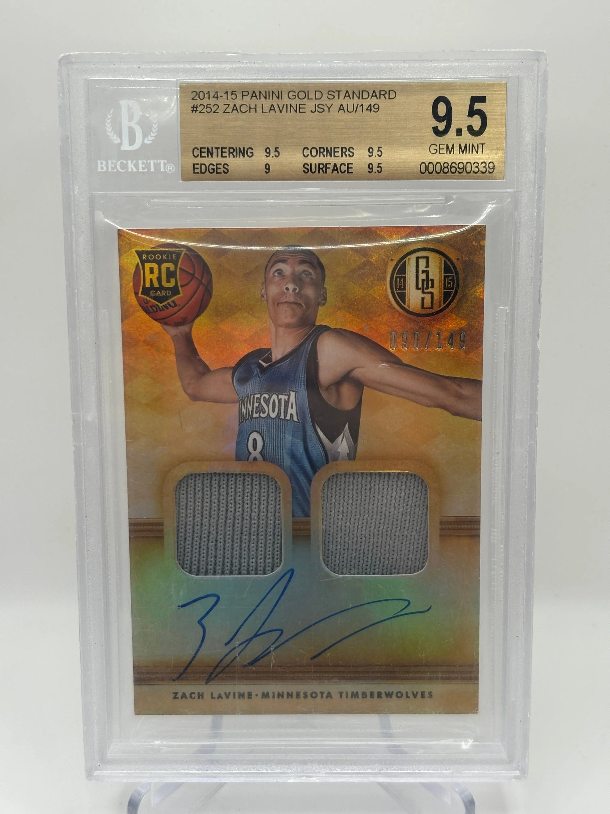 2014-15 Panini Gold Standard #252 Zach Lavine /149 RPA Auto Beckett 9.5 Gem Mint FRENLY BRICKS - Open 7 Days