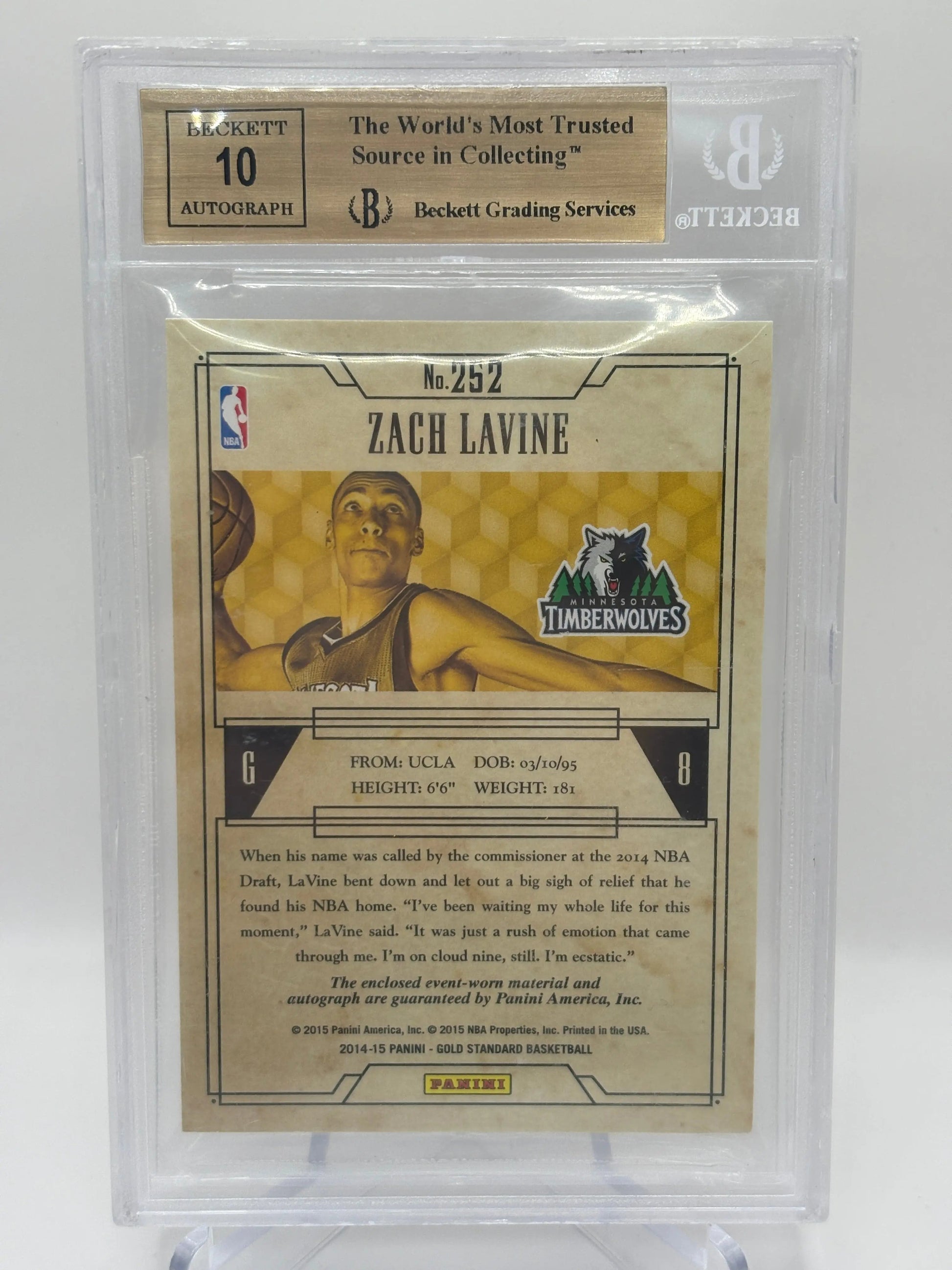 2014-15 Panini Gold Standard #252 Zach Lavine /149 RPA Auto Beckett 9.5 Gem Mint FRENLY BRICKS - Open 7 Days
