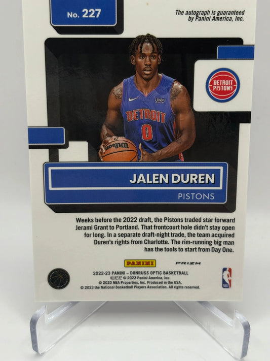 2022-23 Panini Donruss Optic Basketball #227 Jalen Duren Rookie Auto on Card FRENLY BRICKS - Open 7 Days