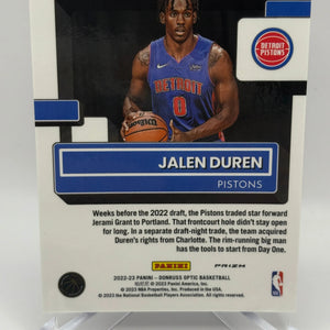 2022-23 Panini Donruss Optic Basketball #227 Jalen Duren Rookie Auto on Card FRENLY BRICKS - Open 7 Days