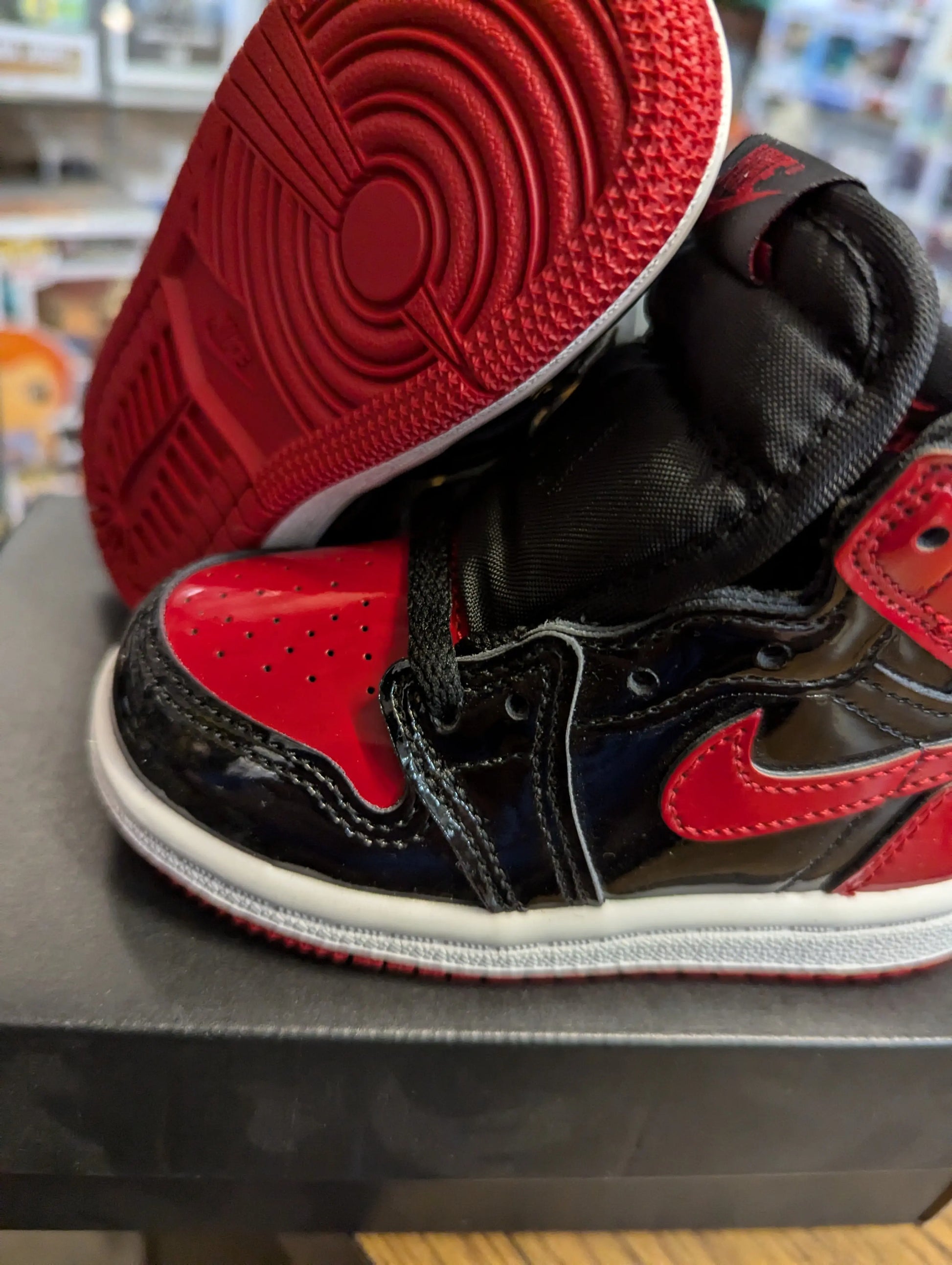 Jordan 1 Retro High OG Patent Bred Toddler TD size 6c FRENLY BRICKS - Open 7 Days