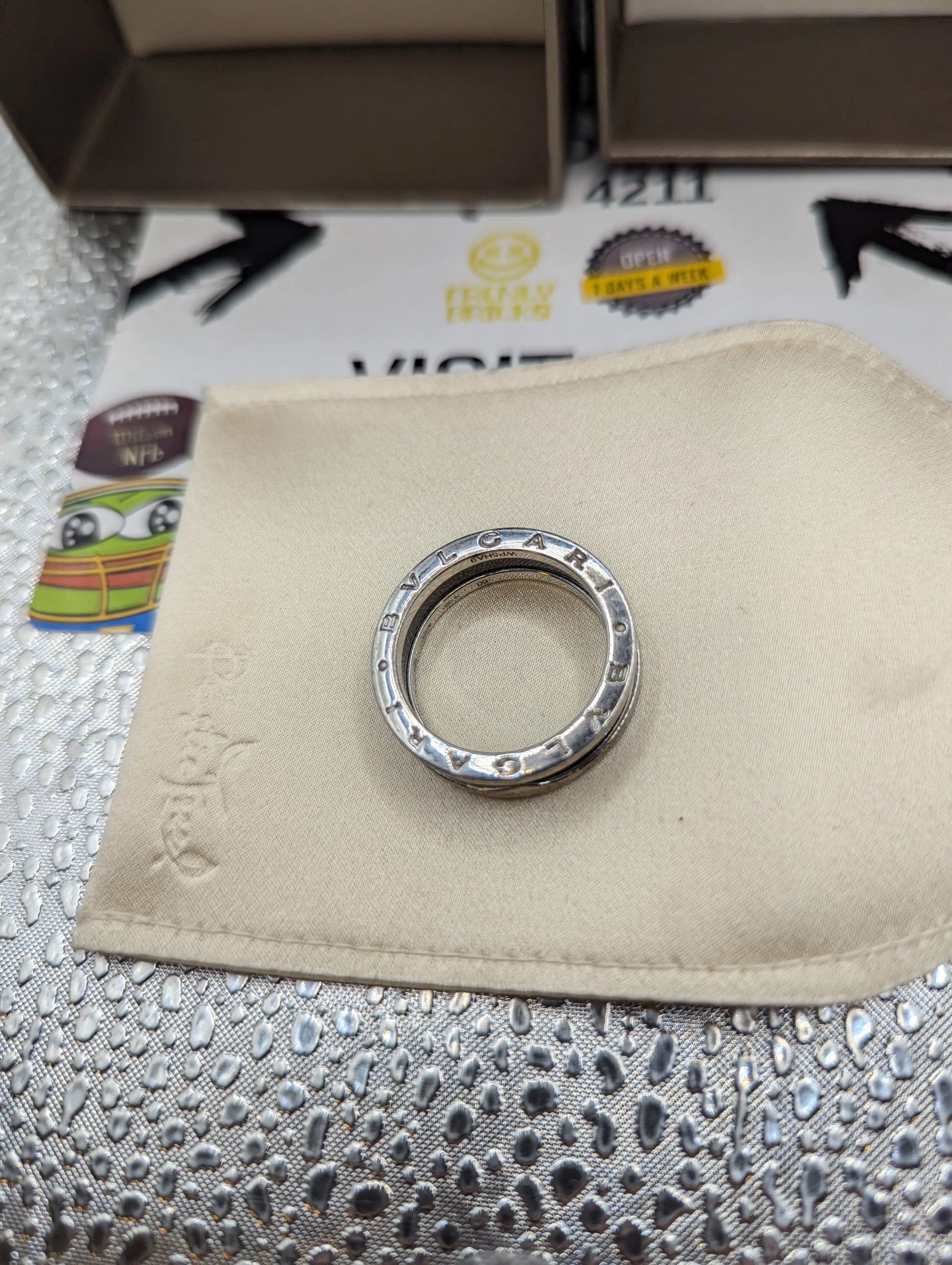 Bulgari "Save the Children" Black Ceramic & Sterling Silver Band Ring Size 60 FRENLY BRICKS - Open 7 Days