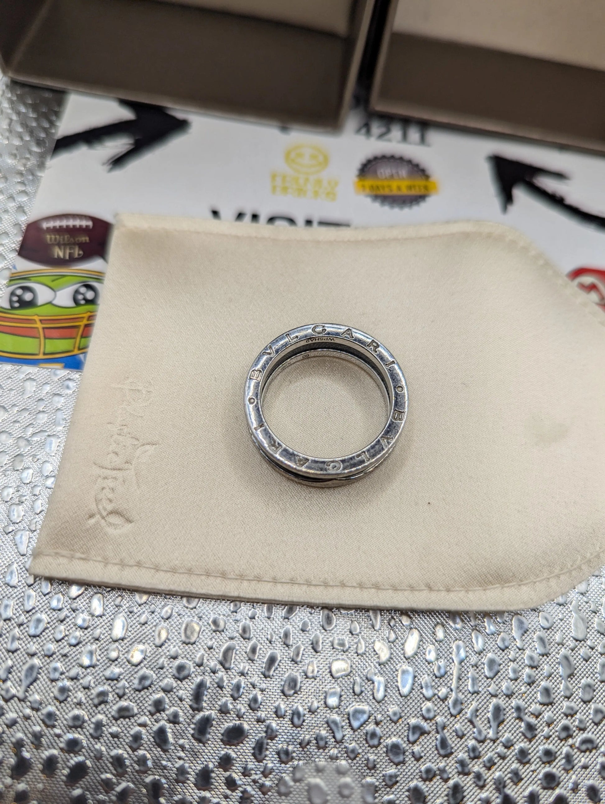 Bulgari "Save the Children" Black Ceramic & Sterling Silver Band Ring Size 60 FRENLY BRICKS - Open 7 Days