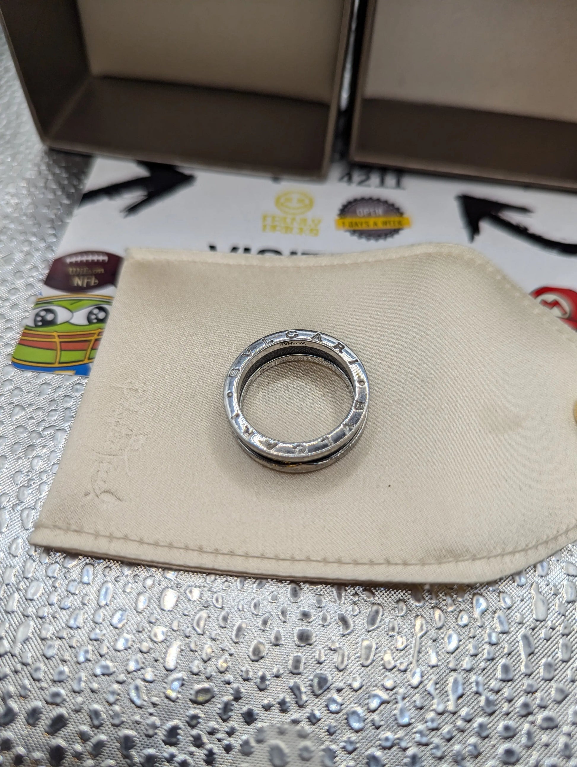 Bulgari "Save the Children" Black Ceramic & Sterling Silver Band Ring Size 60 FRENLY BRICKS - Open 7 Days