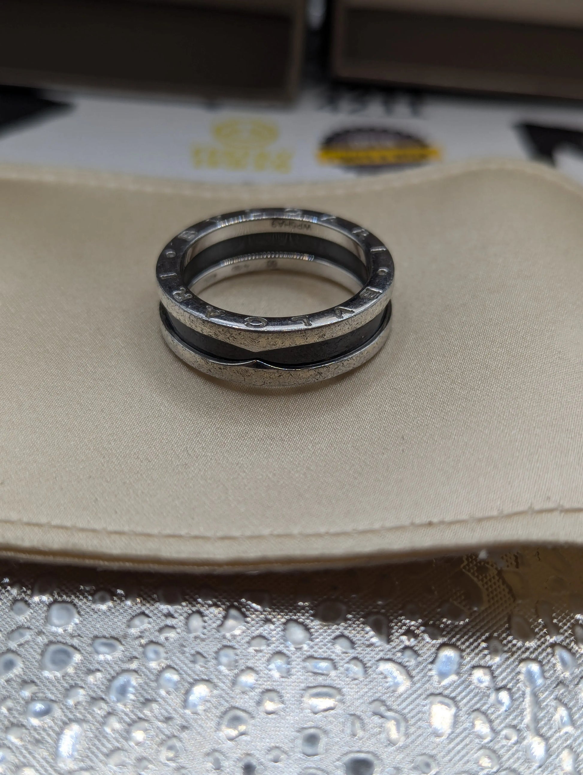 Bulgari "Save the Children" Black Ceramic & Sterling Silver Band Ring Size 60 FRENLY BRICKS - Open 7 Days