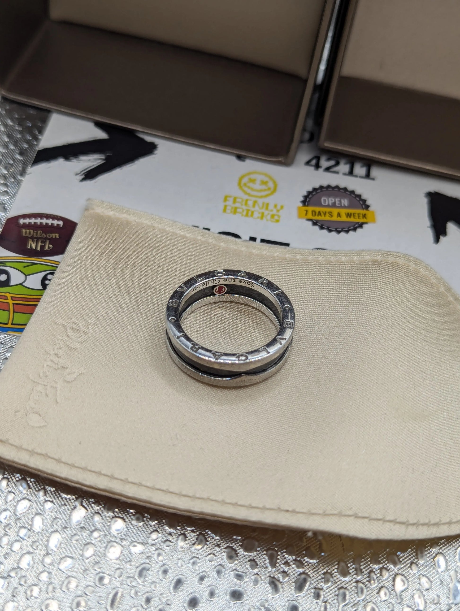 Bulgari "Save the Children" Black Ceramic & Sterling Silver Band Ring Size 60 FRENLY BRICKS - Open 7 Days