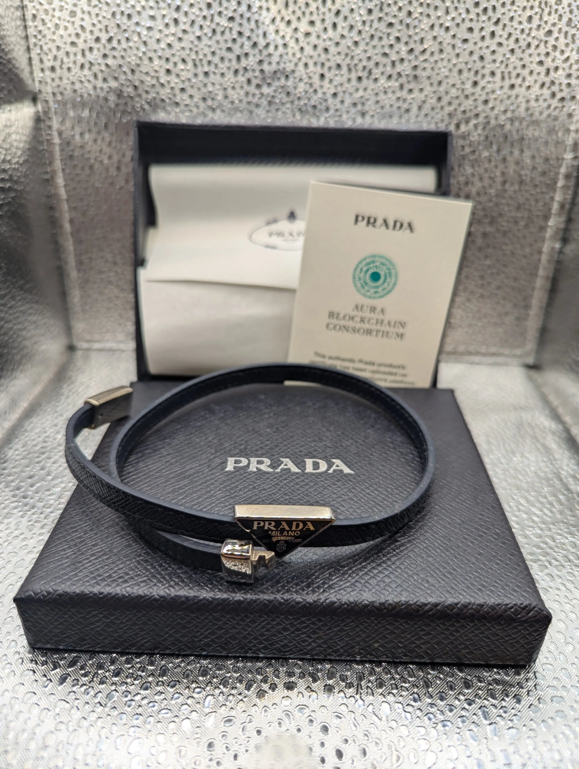 Prada Genuine Saffiano Leather Bracelet Baltic Blue FRENLY BRICKS - Open 7 Days