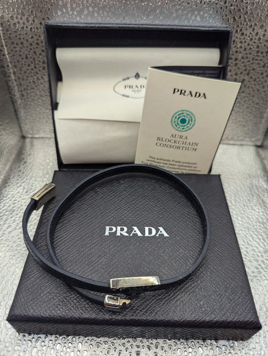 Prada Genuine Saffiano Leather Bracelet Baltic Blue FRENLY BRICKS - Open 7 Days