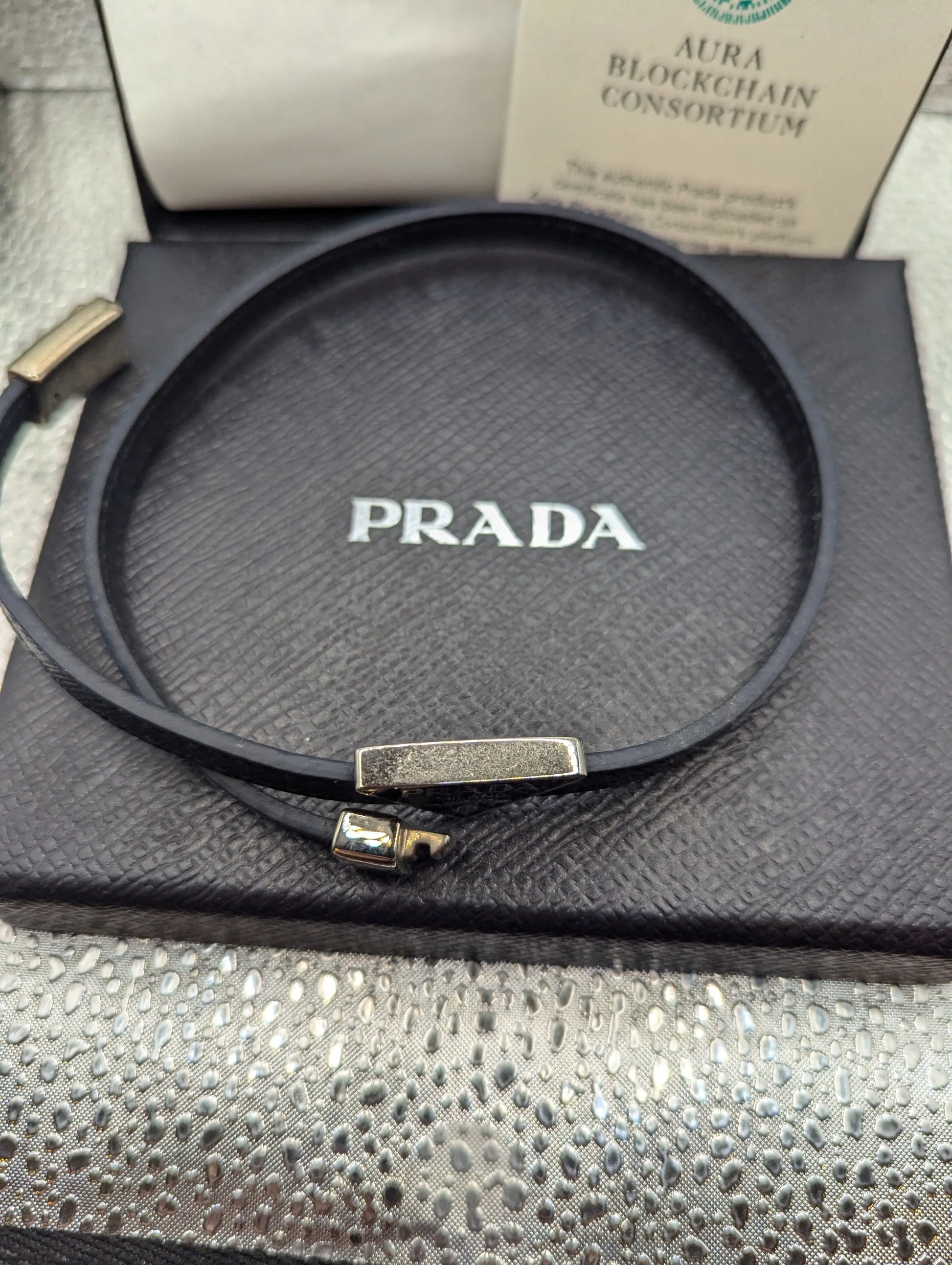 Prada Genuine Saffiano Leather Bracelet Baltic Blue FRENLY BRICKS - Open 7 Days