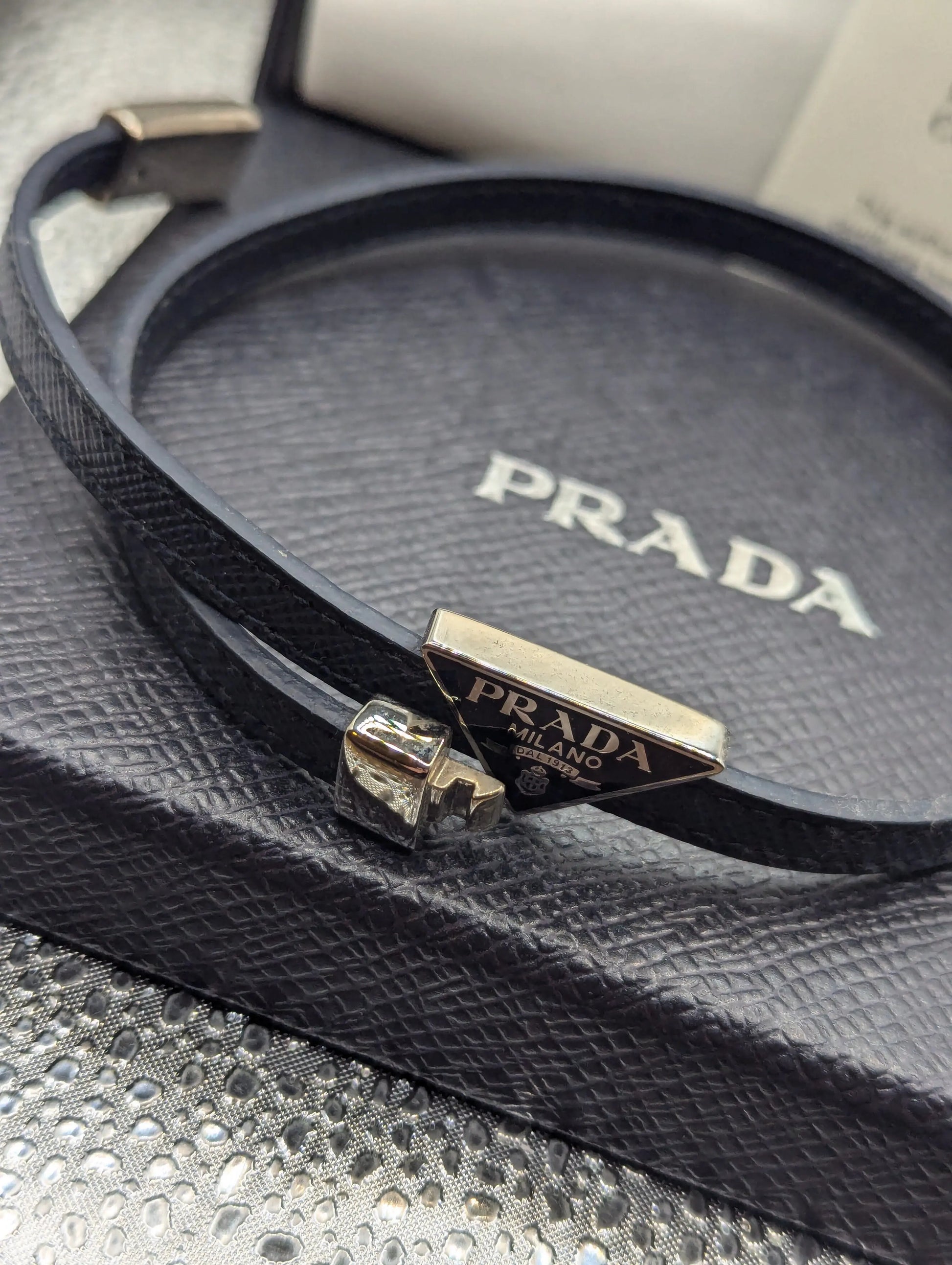 Prada Genuine Saffiano Leather Bracelet Baltic Blue FRENLY BRICKS - Open 7 Days