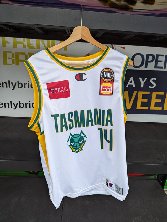 Tasmania JackJumpers Away Jersey #14 Adams 2021-22 size Large L FRENLY BRICKS - Open 7 Days