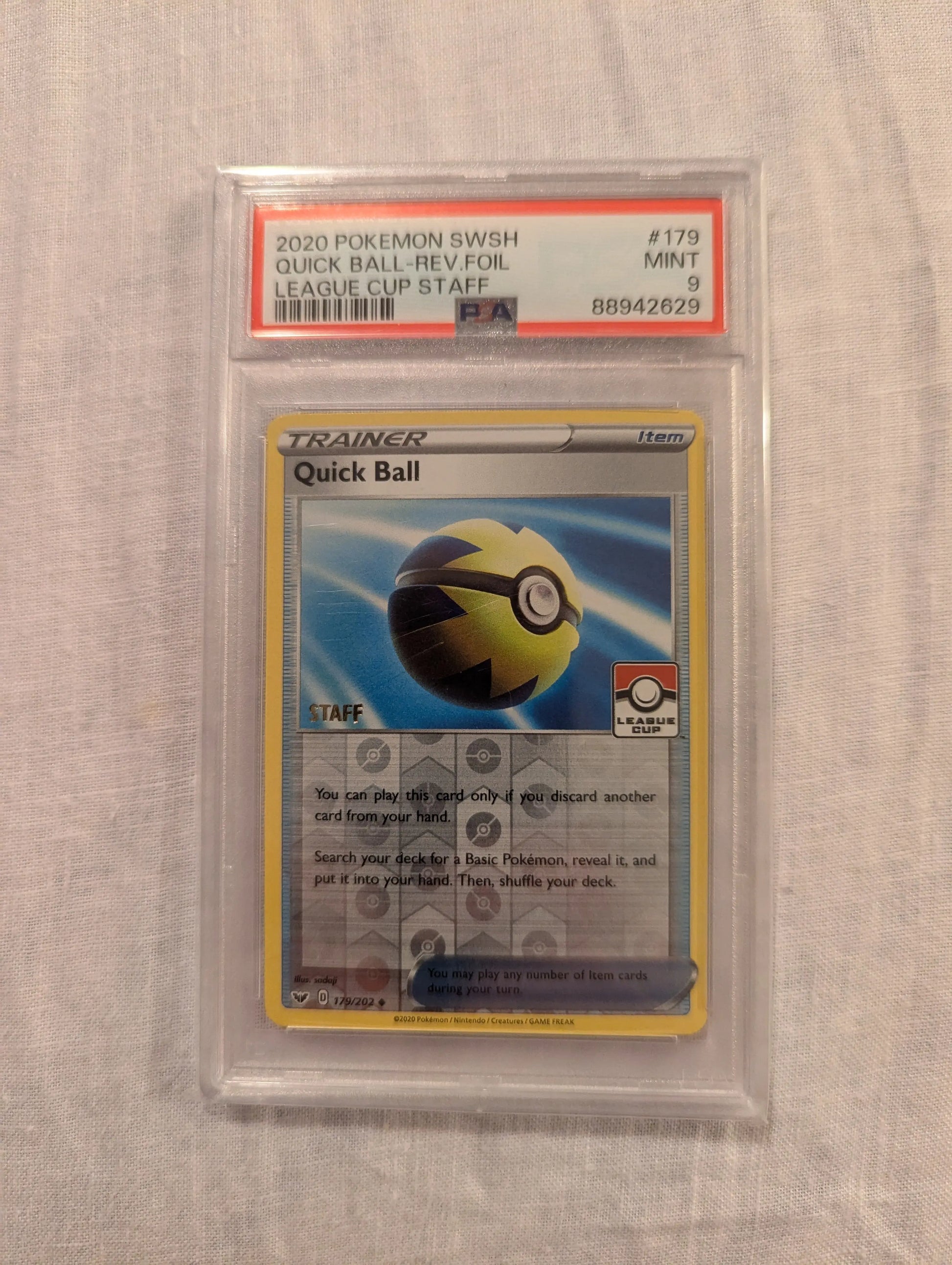 2020 Pokemon SWSH #179 STAFF CARD Rev Foil PSA 9 League Cup Staff FRENLY BRICKS - Open 7 Days