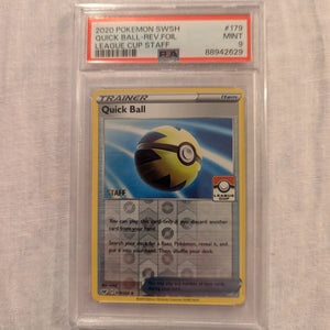 2020 Pokemon SWSH #179 STAFF CARD Rev Foil PSA 9 League Cup Staff FRENLY BRICKS - Open 7 Days