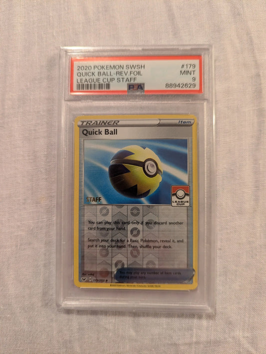 2020 Pokemon SWSH #179 STAFF CARD Rev Foil PSA 9 League Cup Staff FRENLY BRICKS - Open 7 Days