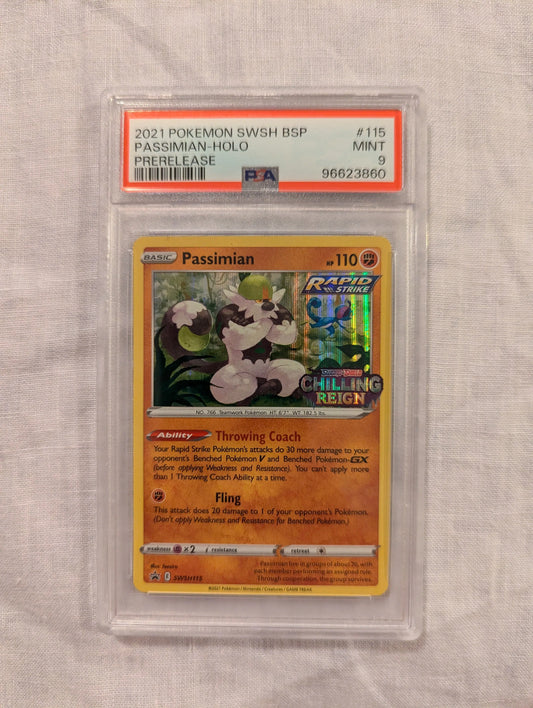 2021 Pokemon SWSH Passiman HOLO pre-release #115 PSA 9 FRENLY BRICKS - Open 7 Days